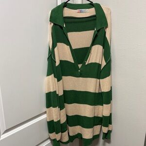 Free People Green and Cream Sweater Romper